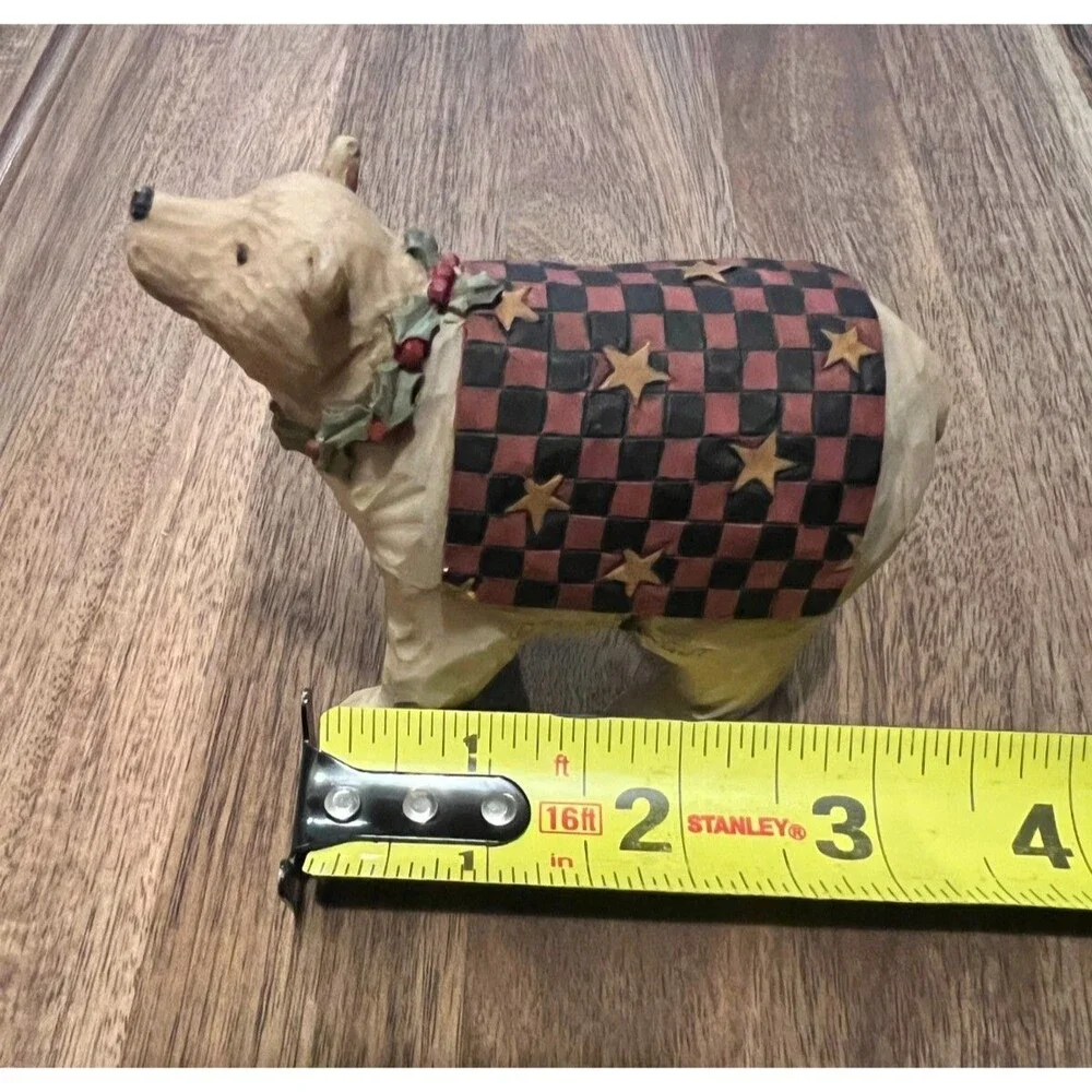 Teresa Kogut Folk Art Checkered Blanket Holy Necklace Christmas Bear Figurine